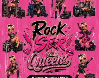 Pink Rockstar Queens PNG Bundle, Glam Rock Clipart, Edgy Tumbler Design (Digital Download)