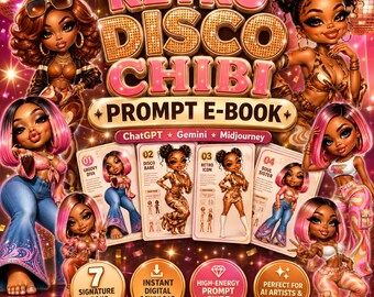 Retro Disco Chibi Prompt E-Book, 70s Glam AI Art Guide (Digital Download)