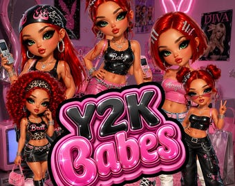 Y2K Chibi PNG Bundle, Pink Clipart, Coquette Art (Digital Download)