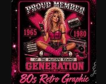 80s Mixtape Generation PNG, Retro Gen X Graphic, Pink Rocker Sublimation Design (Digital Download)