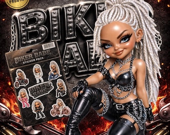 Biker Babe Chibi Sticker Pack | Y2K Edgy Vinyl Decals