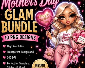 Glam Mom Clipart Bundle, Mother's Day PNG Designs (Digital Download)