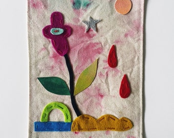 Folk Art Floral Collage Textile Art Canvas