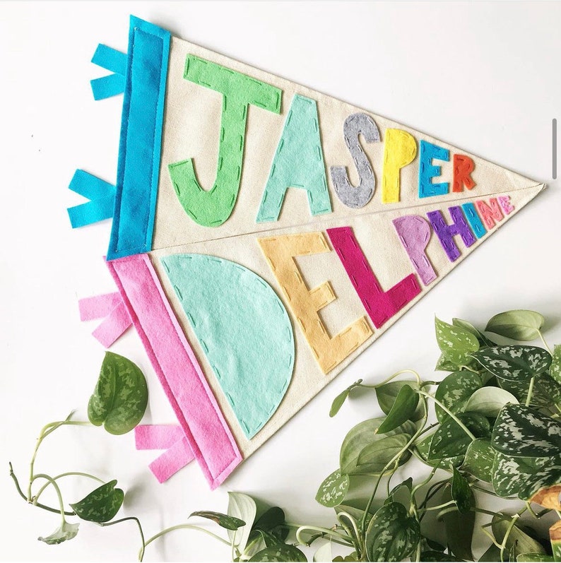 Custom Name Pennant flag Canvas Flag Personalized Flag Pennant Name Banner Monthly Photo Newborn Gift Kids Room or Nursery image 5