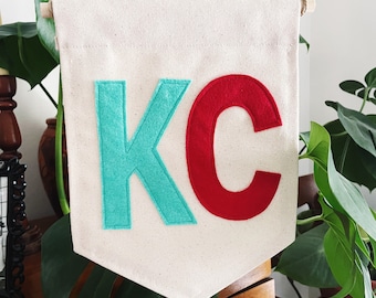 KC Banner - Teal & Red - 8 x 11.5 inch - Wall hanging Kansas City Current colors