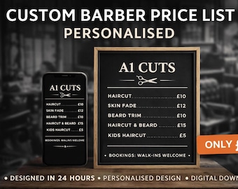 Custom Barber Price List | Personalised Barbershop Menu | Instagram & Print | Digital File