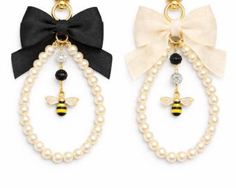 Bumblebee Keychain with Bow & Pearls | Handmade Bee Charm