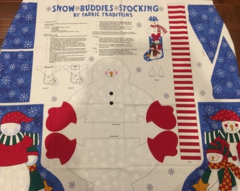 Christmas "Snow Buddies Snowman Stocking" Cotton fabric panel by Fabric Traditions with instructions & supplies needed