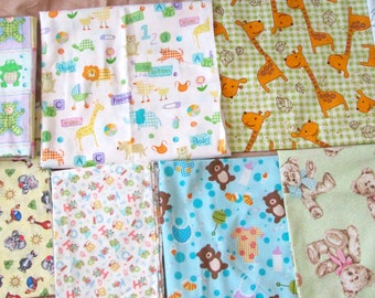 Baby Designer Soft Cotton New nursery Fabric Prints bears, camels, frogs, bibs, letters and more in green, yellow, blue, pink and orange