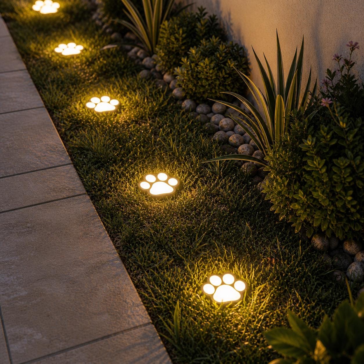Outdoor LED Paw Solar Decor Lamp  Set Of 4  Solar Dog Cat Animal Paw Print Lights