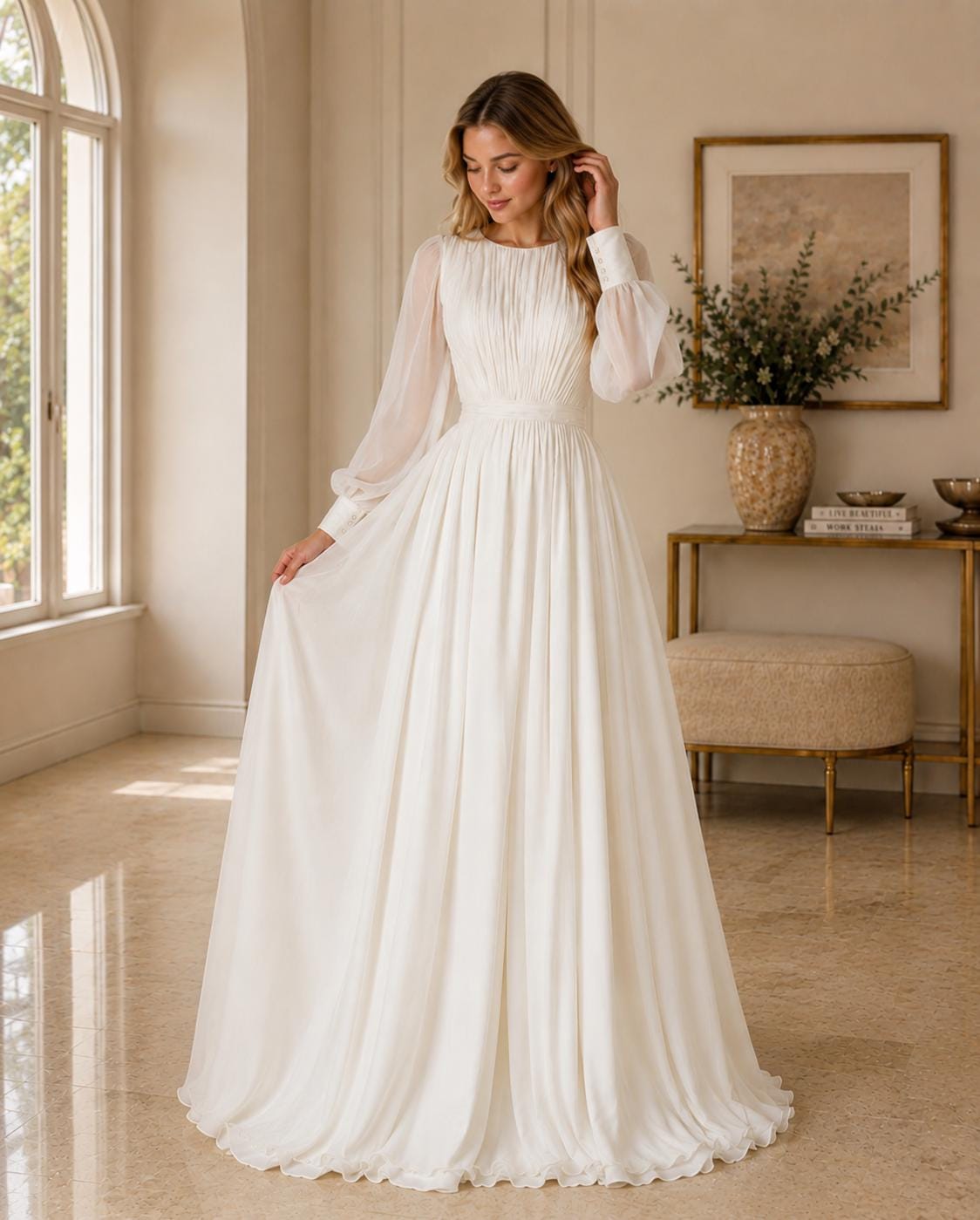 long sleeve modest bridal dress uk Modest Bridal by Mon Cheri MOD346 Long Sleeve Square Neck Bridal Dress