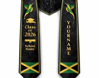 Anpassat Jamaica-examensband, Jamaicansk kulturarvsflagga-examensband 2026, Jamaicansk stola, Jamaica-stola 2026, examensklass 2026