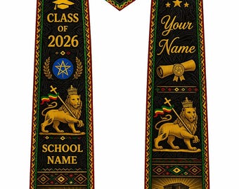 Spersonalizowany etiopski szal na ukończenie szkoły w 2026 roku, szarfa z flagą Etiopii z Afryki, spersonalizowany prezent na ukończenie szkoły w 2026 roku