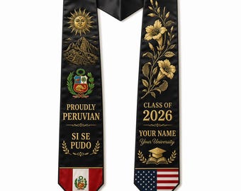 Gepersonaliseerde Peruaanse vlag afstudeerstola, aangepaste Peruaanse erfgoed grad sjerp klasse van 2026, eerste generatie sjerp, seniorencadeau