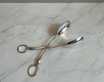 Vintage JL Sheffield England Salatzange | Versilberte Scheren Servierlöffel | British EPNS Buffet Utensilien | Antike versilberte Servierplatten