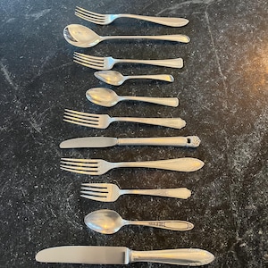 Vintage Mismatched Silverware Set | 11pc Assorted Silverplate & Stainless Flatware | Boho Chic Ornate Spoons Forks | Mixed Pattern Set