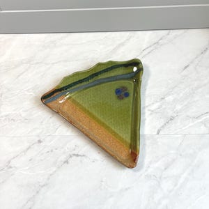 Nick Molatore Studio Pottery Pizza Plate | Vintage Portland Oregon Stoneware Slice Tray | Green Triangular Ceramic Pizza Dish Stamped