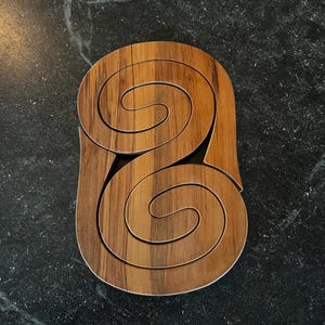 Vintage NZ Rimu Wood Spiral Trivet Set | 3-in-1 Interlocking Koru Hot Pad | Artist Signed New Zealand Native Timber | Mid Century Kitchen
