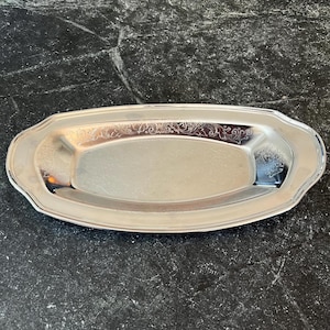 Vintage Irvinware Chrome Oval Serving Dish | Made in USA | Mid-Century Chrome Serveware | Floral Etched Design