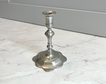 Vintage IG Berg Pewter Candlestick | Handwrought Colonial Williamsburg Style Taper Holder | Sven Berg Master Founder Scalloped Petal Base