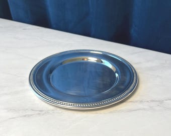 Oneida Vintage Silver Plate Coaster | Beaded Rim Small Serving Dish Tray | Mid Century Modern Metalware Trinket Bowl Catchall Plate 6 Inch