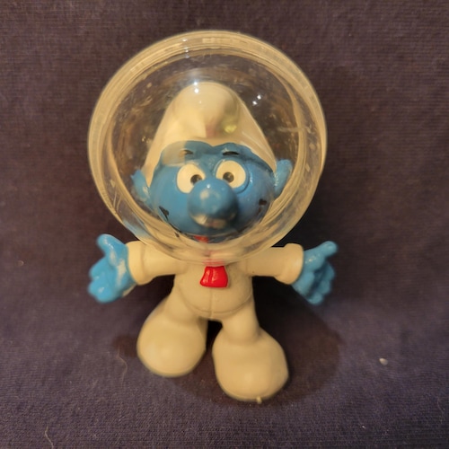 Figurine Ancienne Schtroumpf Jardinier Avec Fourche - Référence H1019, Matériau PVC - Occasion, Collection Smurf