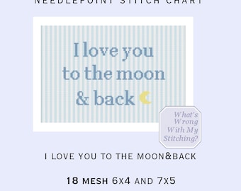 I Love You to the Moon Nursery Decor Needlepoint Chart- DIY Hand Painting Guide (PDF Pattern) Easy Self Finish Nursery Decor 13 or 18 Mesh