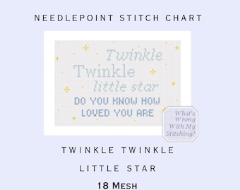 Twinkle Twinkle Little Star Needlepoint Chart- DIY Hand Painting Guide (PDF Pattern) Easy Self Finish Nursery Decor 18 Mesh