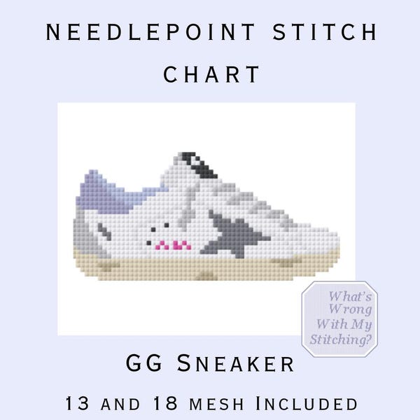 GG Sneaker Needlepoint Chart | Digital Stitch Chart PDF for Needlepoint Canvas 13 and 18 Mesh Patterns Included