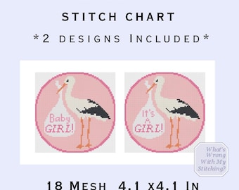 Baby Girl Round/It's a GIRL Round Ornament Needlepoint Chart- PDF for DIY Hand Painting Guide, Easy Self Finish Decor, Ornament, Door Hang