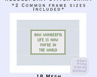 How Wonderful Life Is Needlepoint/Cross Stitch Pattern Chart Guide Instant Digital Download 18 Mesh 2 Common Frame Sizes Nursery Decor