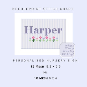 Personalized Nursery Needlepoint Chart - Kid/Baby Name Sign (Digital PDF) 13 or 18 Mesh