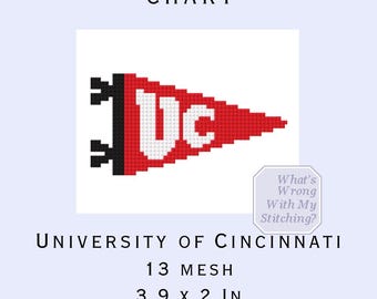 University of Cincinnati Pennant Flag Needlepoint Digital Chart 13 mesh/Mini if made on 18 mesh