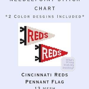 Cincinnati Reds Pennant Flag Needlepoint Digital Chart 13 mesh/Mini if made on 18 mesh