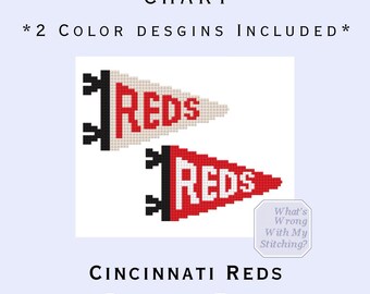 Cincinnati Reds Pennant Flag Needlepoint Digital Chart 13 mesh/Mini if made on 18 mesh