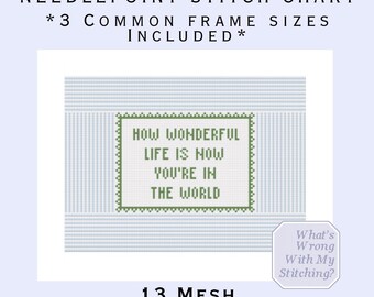 How Wonderful Life Is Needlepoint/Cross Stitch Pattern Chart Guide Instant Digital Download-13 Mesh 3Sizes- Beginner Friendly-Nursery Decor