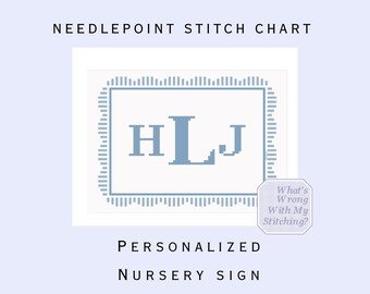 Personalized Modern Nursery Needlepoint Chart, Baby Name Sign (PDF Pattern) 13 or 18 Mesh Door Hanger, Baby Announcement, Baby Shower Gift