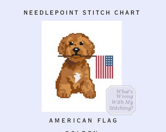 American Flag Golden Needlepoint Chart/Cross Stitch Digital Chart PDF/Printout/Guide 4th of July Decor Fourth of July Hosting Gift