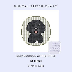 Black Goldendoodle on Stripe Background Needlepoint Chart /Cross Stitch Chart PDF/Printout-DIY guide for hand painted canvas- 13 Mesh