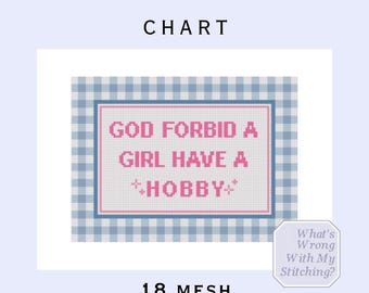 God Forbid A Girl Have a Hobby Needlepoint Digital Stitch Chart- Instant Download 18 Mesh