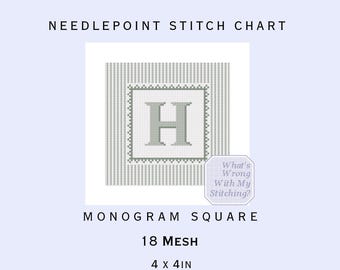 Monogram Square Needlepoint Digital Download *Easy Beginner-Self Finishing *1-3 Letters* Easy Framing 4x4 Design