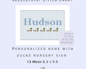 PERSONALIZED Name/Ducks Nursery Sign Needlepoint/Cross Stitch PDF Chart DIY Guide To Hand Paint Canvas-Decor- 13 or 18 Mesh