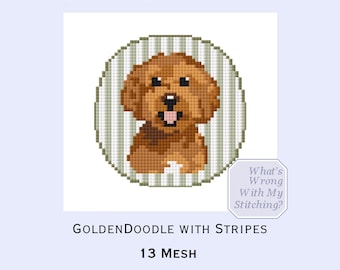 Goldendoodle on Stripe Background Needlepoint Chart/Cross Stitch Digital Chart PDF/Printout- DIY guide for hand painting canvas - 13 Mesh