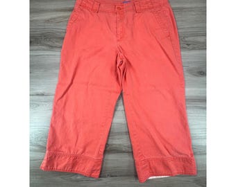 Pantalones capri cortos de manga larga para mujer Dockers Nouveau Fit color rosa coral con puños florales, talla 12
