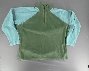 Vintage Y2K Boden Fleece 1/4 Zip XL Color Block Made Portugal Raglan Grün Blau