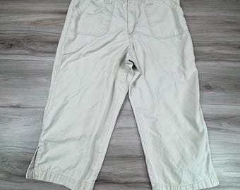 Vintage Sand Beige Cargo Capri Pants Womens Relaxed Fit Utility Cropped Trousers