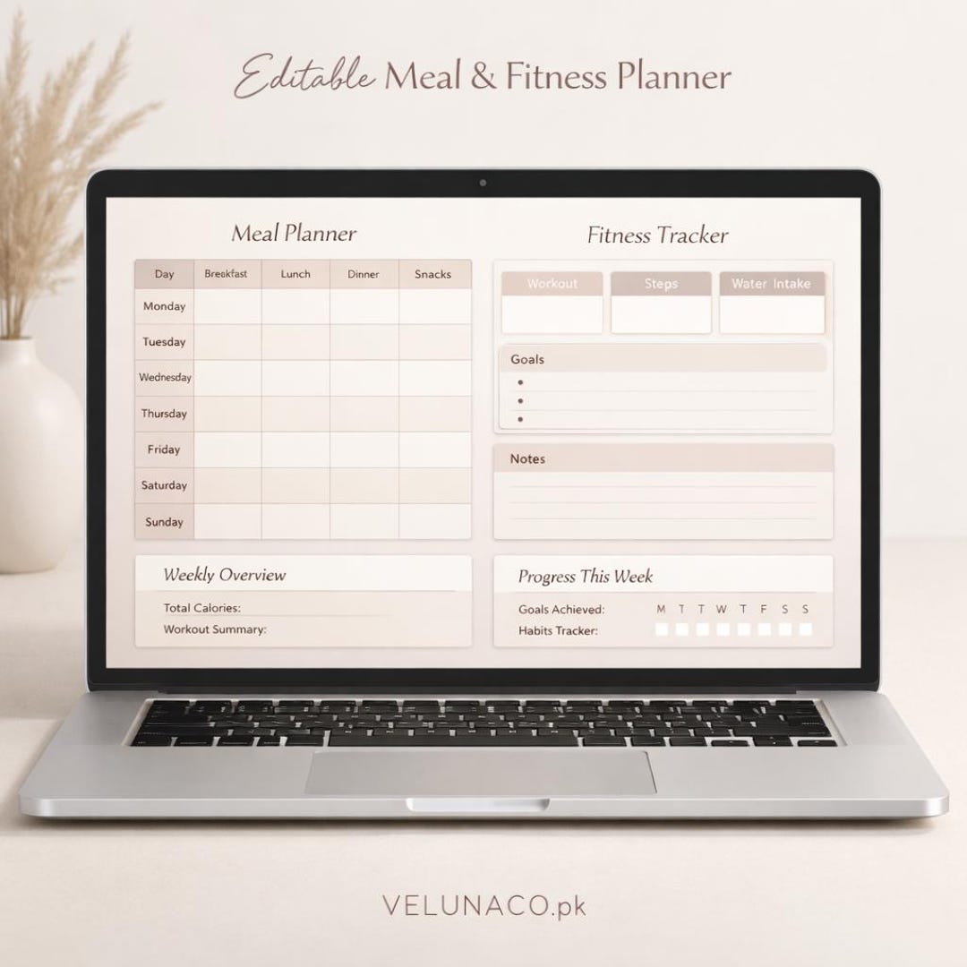 Editable Meal & Fitness Planner | Weekly Meal Workout Tracker | Canva ...