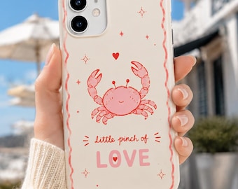 Cute Crab Tough Phone Case for iPhone and Samsung, Little Pinch of Love Case, Romantic Coastal Case, Valentine Gift for Her