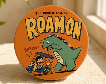 Dinosaur Phone Grip, Cute Travel Doodle Phone Holder, Roam On Adventure Grip Stand, Retro Cartoon Smartphone Accessory, Traveler Gift