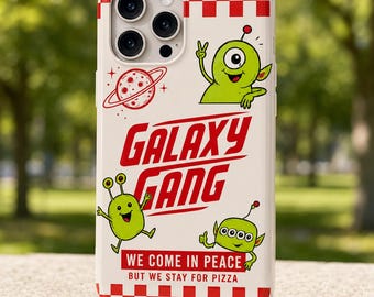 Funny Alien Tough Phone Case, Galaxy Gang Retro Space Case for iPhone and Samsung, Green Alien Phone Cover, Sci-Fi Gift